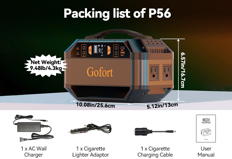 Packing list of P56 8E Net Weight: 9.481