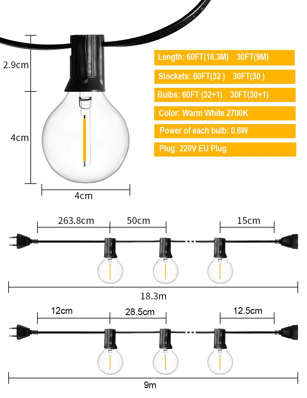 9M 18M  26M Festoon LED String Light, 9M 18M 26M Festoon