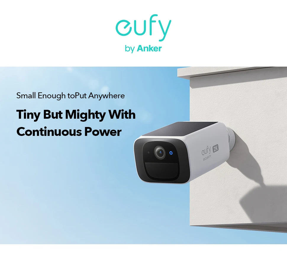 Eufy S220 SoloCam - Solar Security Camera, Compact wireless camera with 2K resolution, continuous power, and remote video transmission.