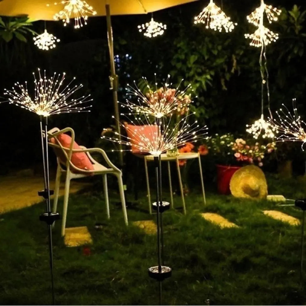 String of fairy lights with 90-200 LEDs for outdoor use, perfect for garden and lawn decorations.