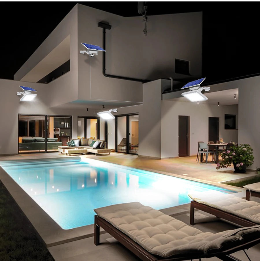 48 leds Solar Light, Long-lasting power source with 5500mAh battery delivering 6-12 hours of bright light.