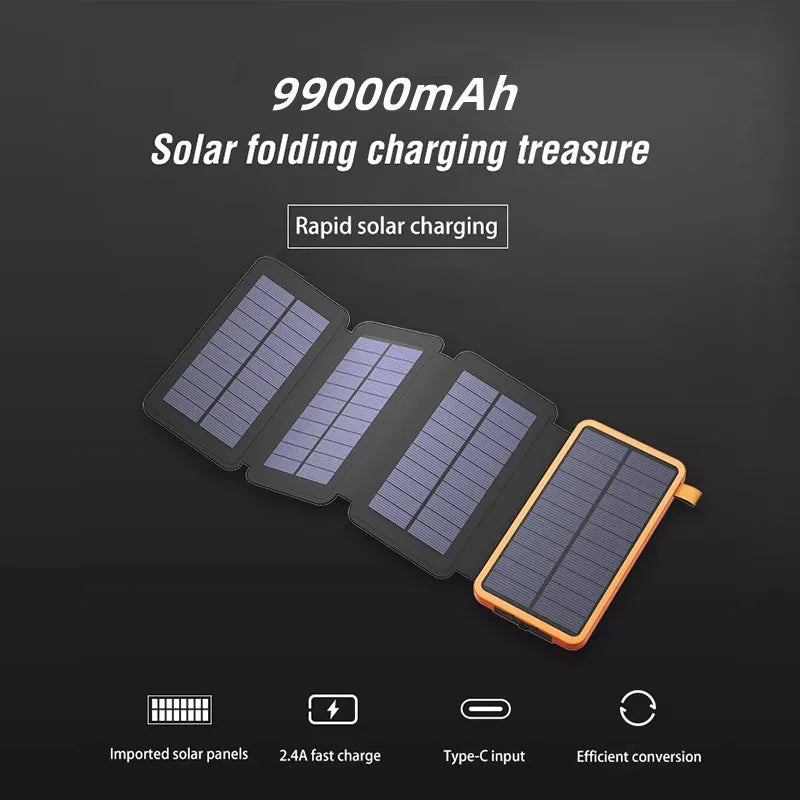 High-capacity power bank for charging devices on-the-go, with rapid solar charging and fast USB-C input.