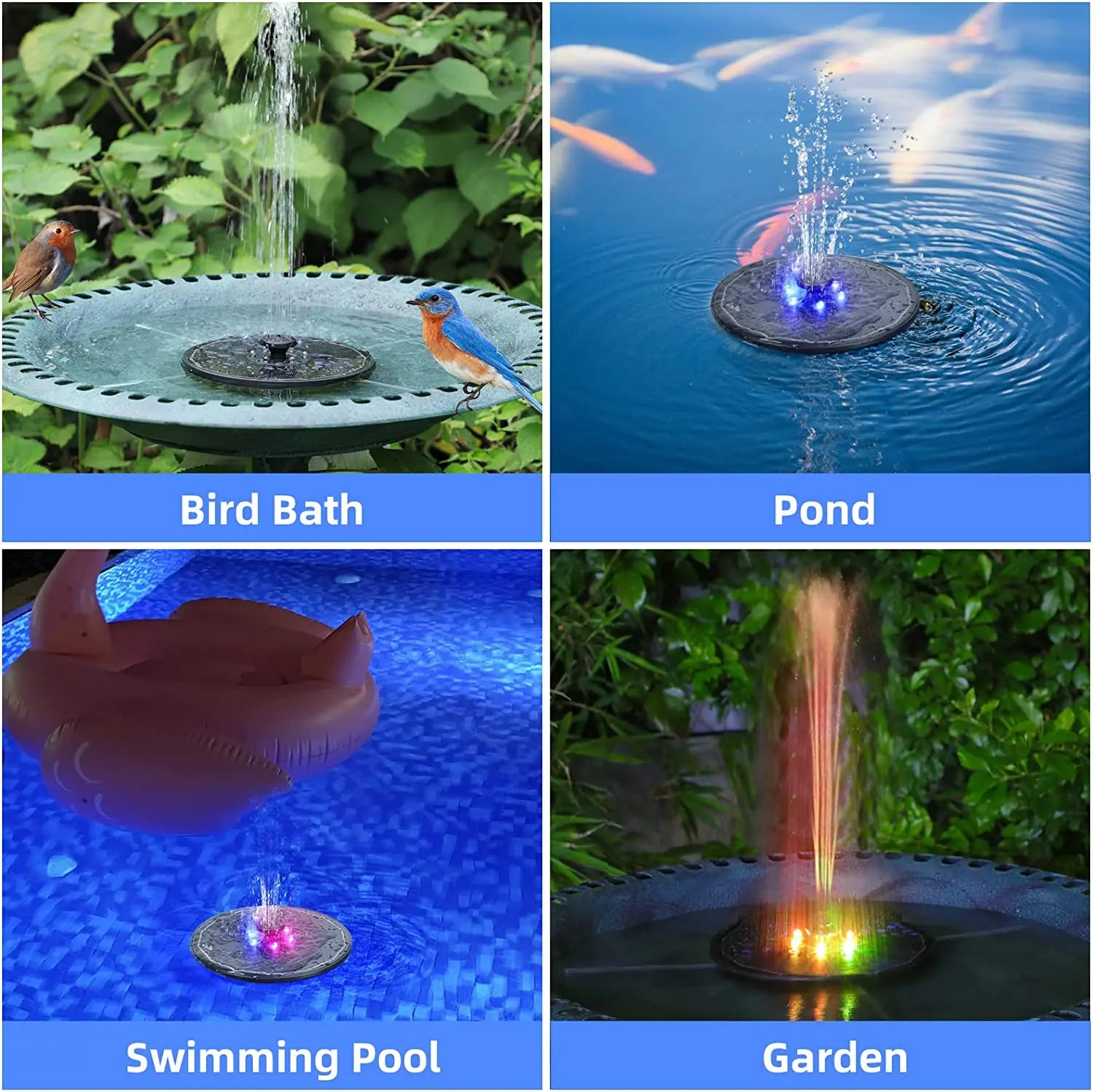 3W Solar Fountain, Add color and movement to your garden pond with this solar-powered fountain