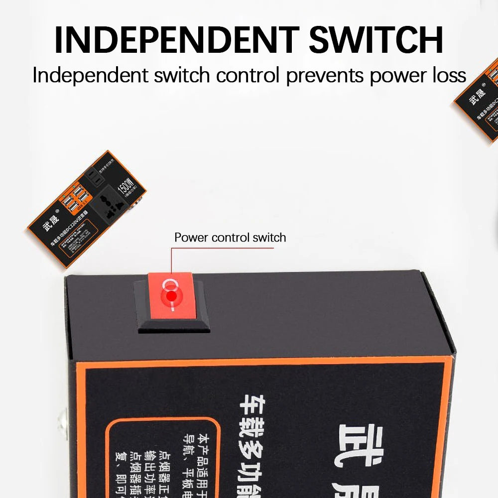 Car Inverter, Simple on/off switch controls power supply, preventing losses and providing 4KVA continuous power.