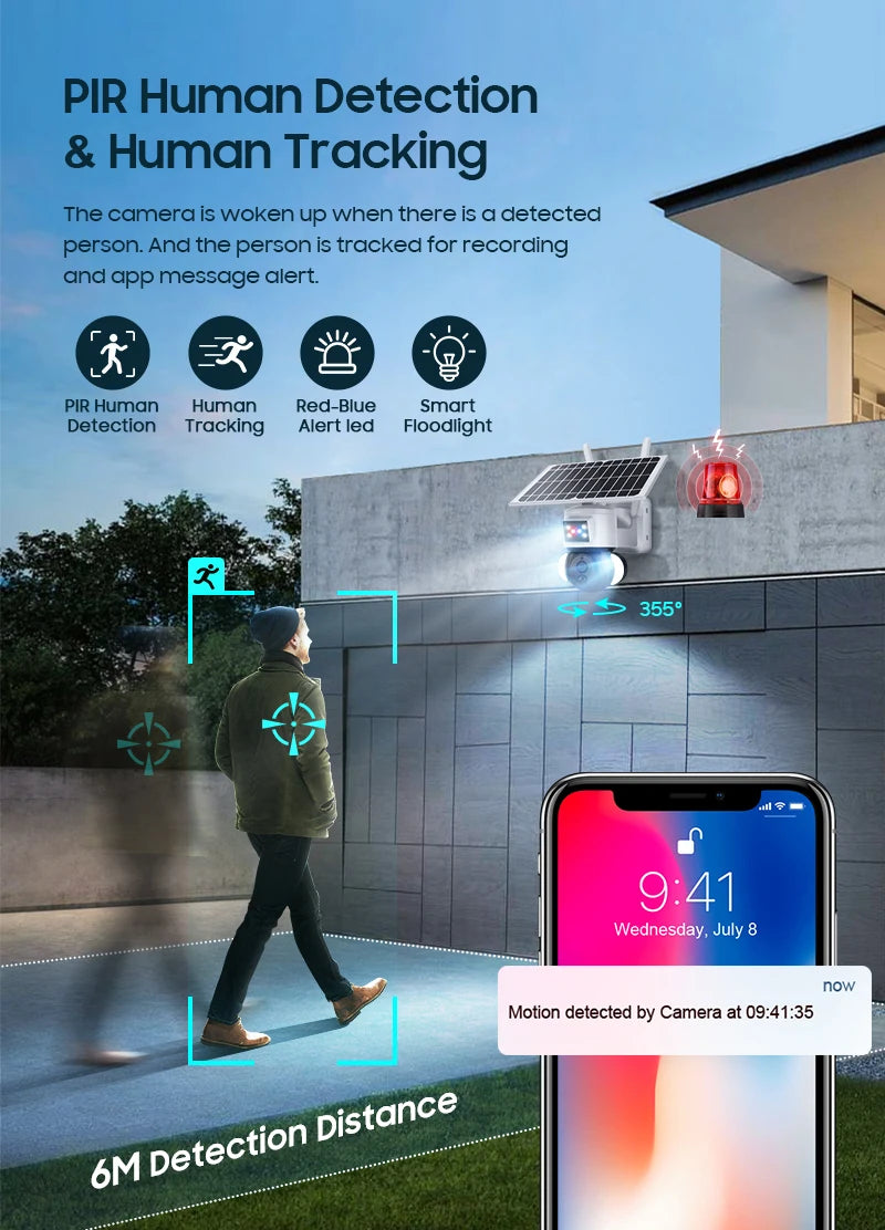 INQMEGA 5MP External Security Camera, Motion tracking camera detects and records human movement, sends alerts, and illuminates areas with smart floodlights.