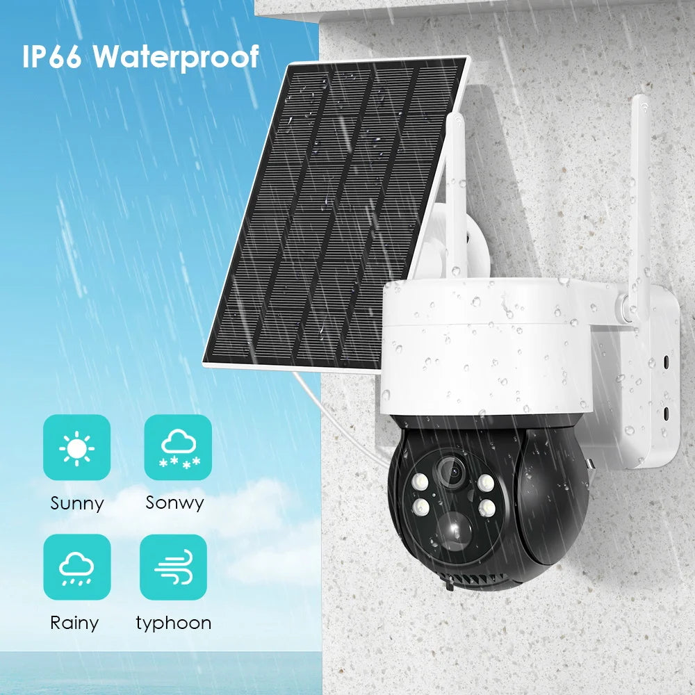 TQ2B - 1080P WiFi Solar Camera, Outdoor waterproof camera with IP66 rating for use in rain, sun, and typhoons.