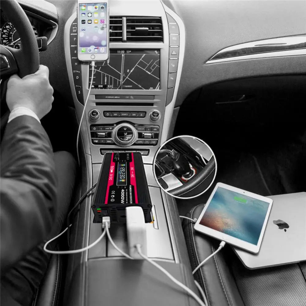 Car Pure Sine Wave Inverter, Fast charging ports for multiple devices, including phones, laptops, and medical equipment.