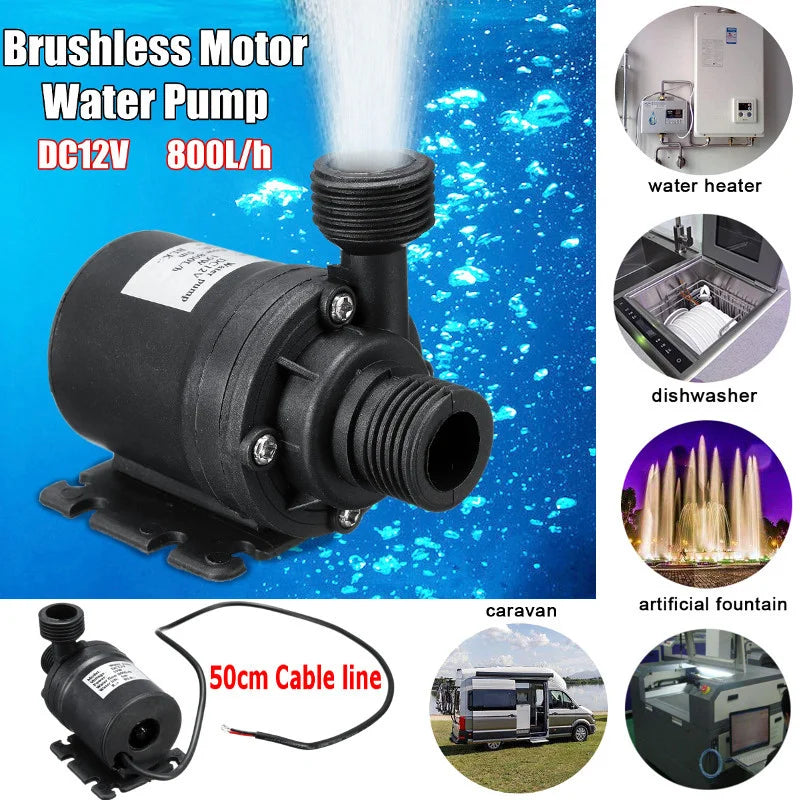 800L/H Solar Panel, Brushless motor pump for small-scale applications, suitable for water heaters, dishwashers, and fountains, with 50cm cable.