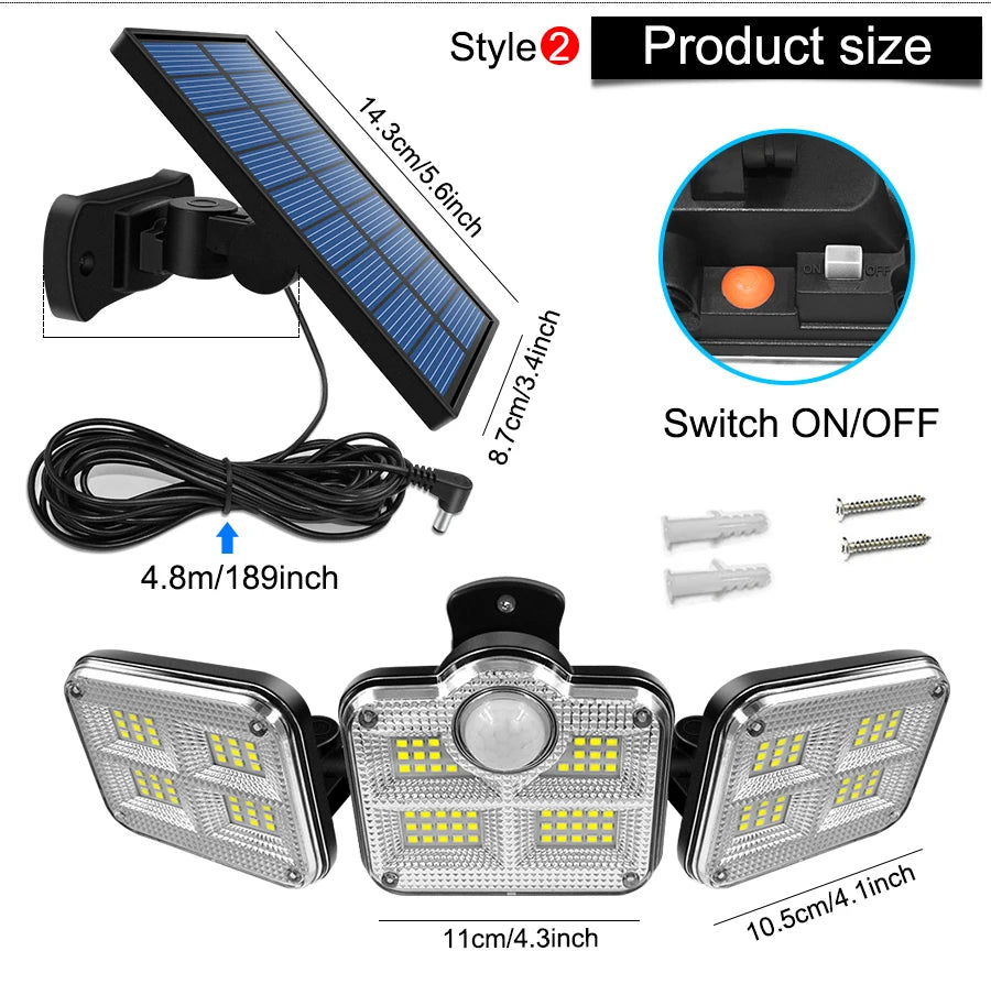 20w Super Bright Solar Light, Adjustable head moves freely up, down, and side to side for flexible lighting direction.