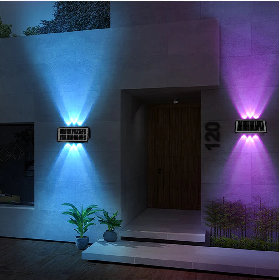 Decorative Solar Wall Light, Exterior lighting charges during the day, then turns on at night.