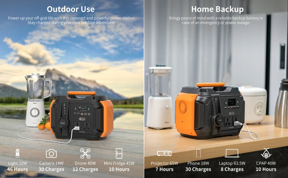 Portable power station for charging devices on-the-go, perfect for outdoor adventures or emergency backup.