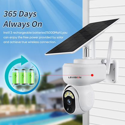 LS VISION 4MP 2K Multipurpose Outdoor 4G Solar Camera - WIFI Wireless PTZ Motion Detection Two Way Audio Security Camera Indoor