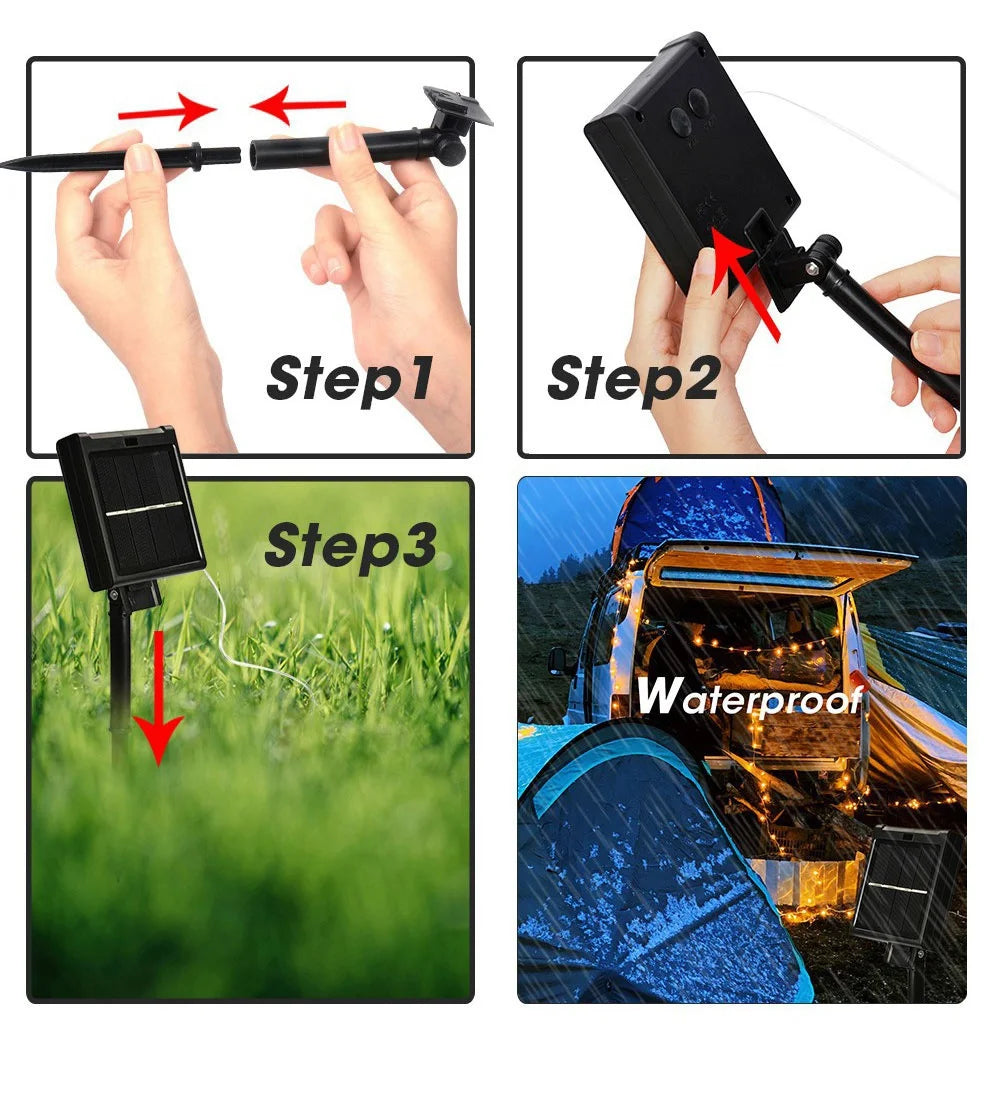 Waterproof LED copper wire lights for outdoor use in gardens and festive decorations.