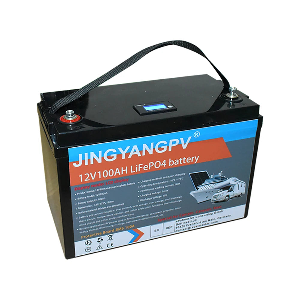 Jingyang 12V 100Ah 200Ah Lithium LiFePO4 Battery, Fast charger for various 12V and 24V lead-acid batteries, including AGM, GEL, and STD types.