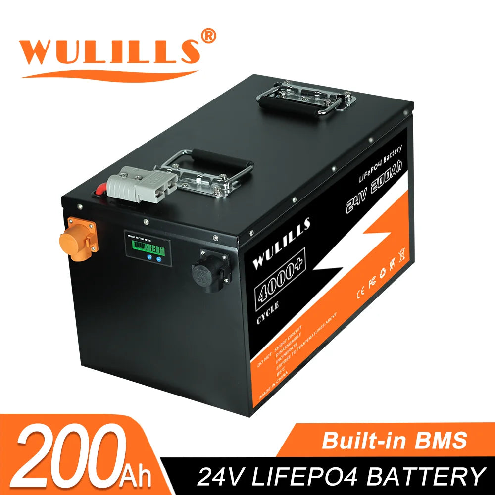 New Grade A 24V 100Ah 200Ah LiFePo4 Battery, Grade A 24V battery pack with built-in BMS and 48V output, ideal for solar boats.