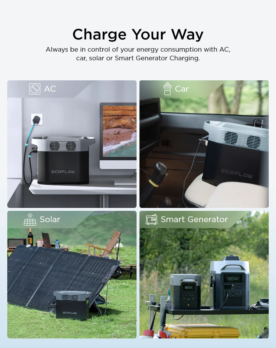 Portable power station for charging on-the-go via various methods.