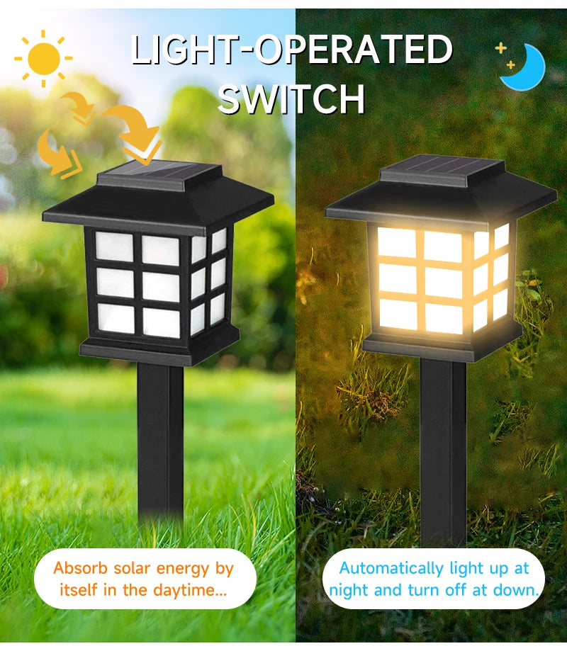 Solar Light, Automatic solar-powered switch turns on at dusk and off at dawn using stored daytime energy.