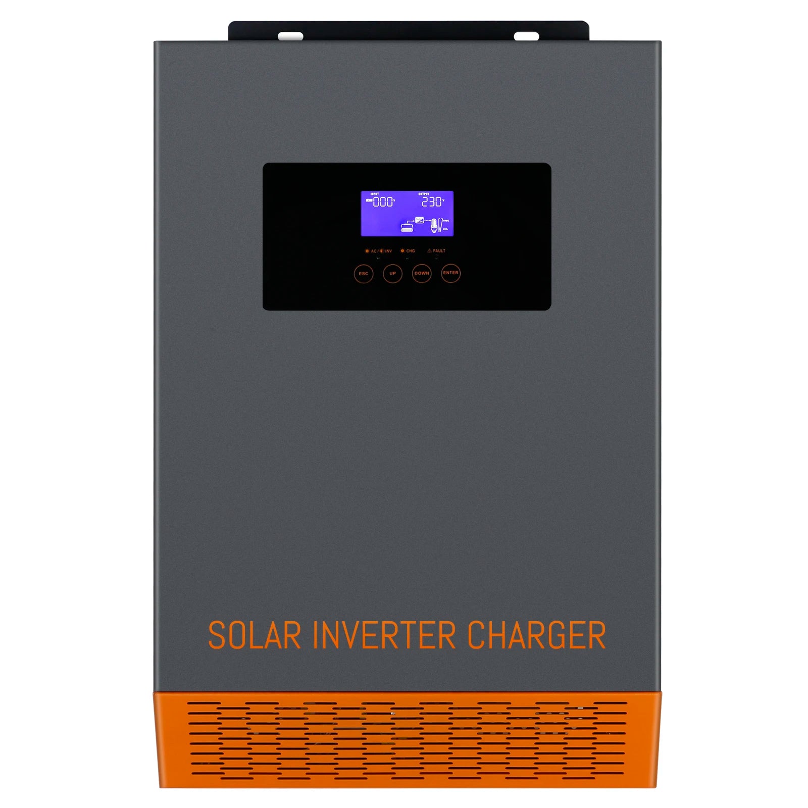 PowMr Hybrid Solar Inverter, Clean energy inverter with MPPT tech, charging up to 110Ah batteries, generating 230VAC power.