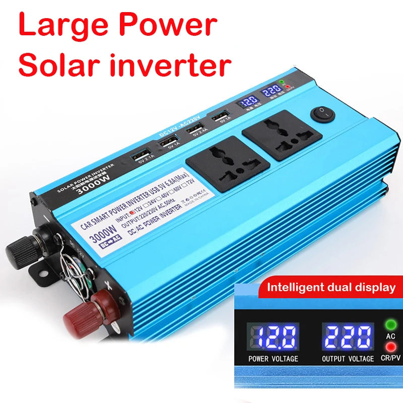 Modified Sine Wave Power Inverter with Dual Display for DC-DC conversions in solar panel, car, and home use.