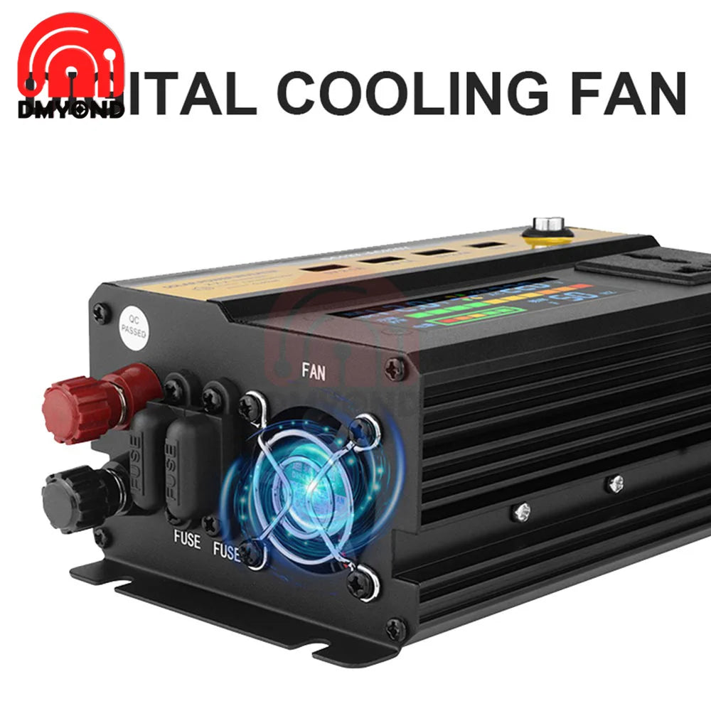 Inverter, Efficient heat dissipation with built-in cooling fan, no extra fuse needed.