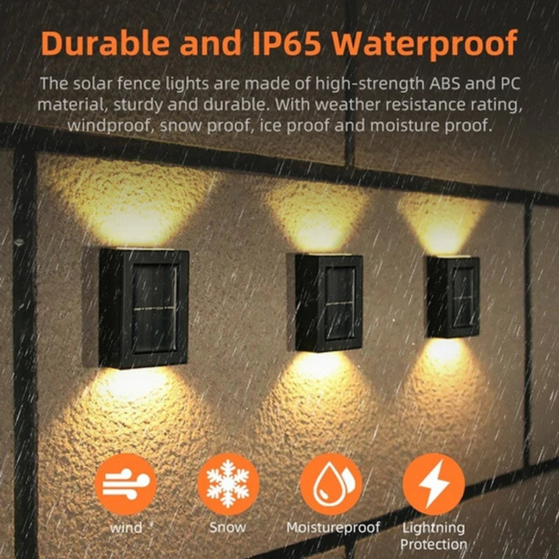 Durable solar fence lights with high-strength ABS & PC, waterproof and weather-resistant.