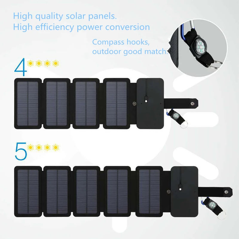 Foldable Solar Panel, Portable solar panel with high efficiency and compass hooks for outdoor use, perfect for camping or emergencies.