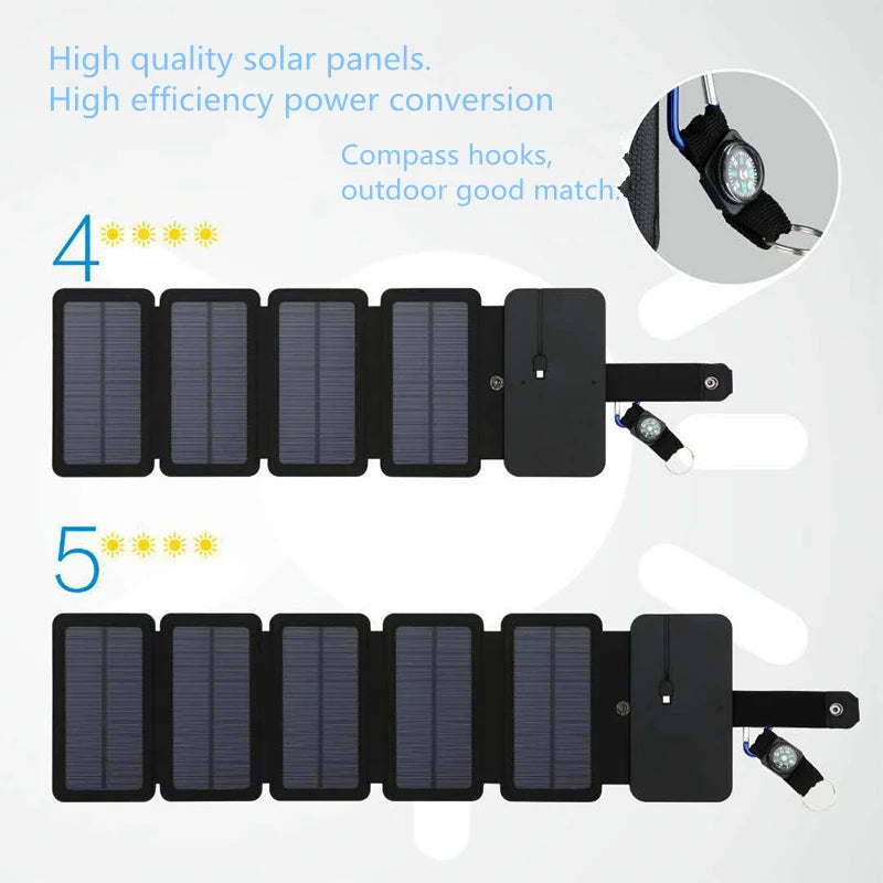 Foldable Solar Panel, Portable solar panel with high efficiency and compass hooks for outdoor use, perfect for camping or emergencies.