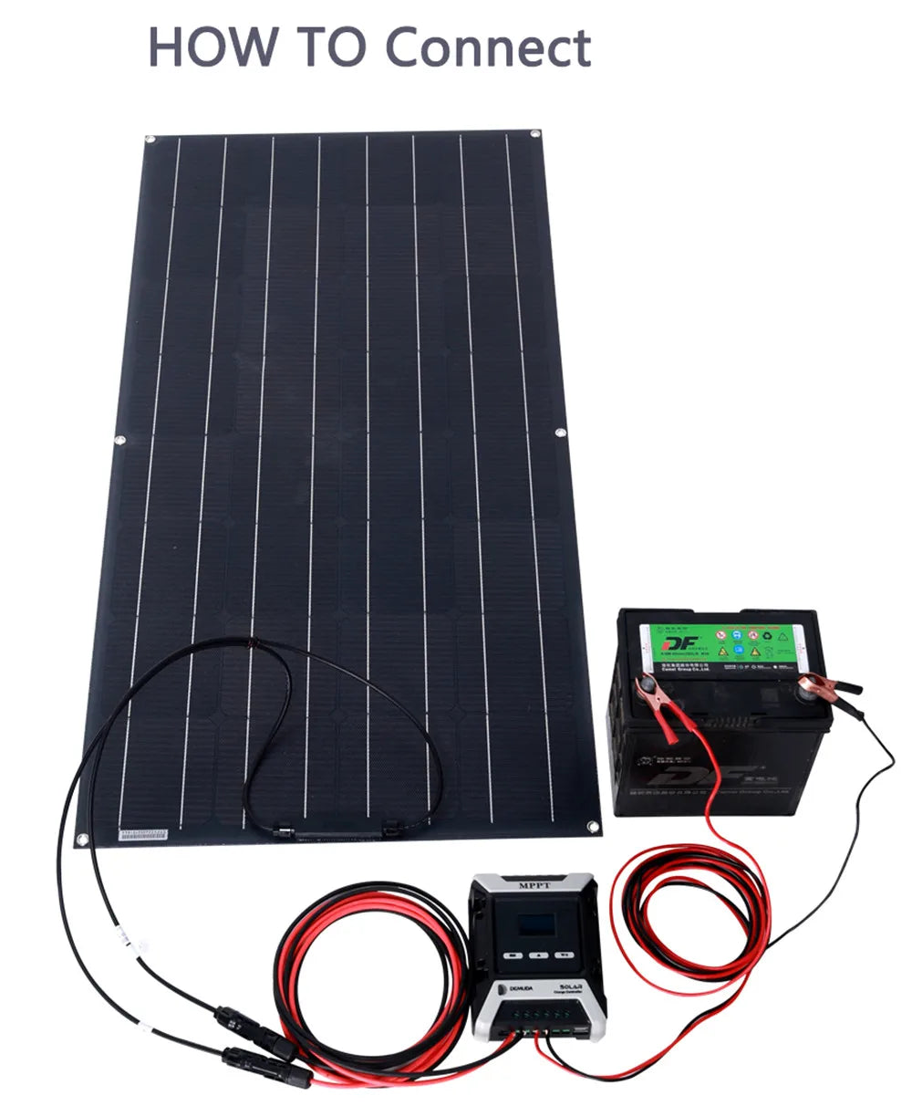 JINGYANG long lasting Semi Flexible solar panel, By-pass diodes and 2.5mm² cables with MC4 connectors pre-installed for easy installation.