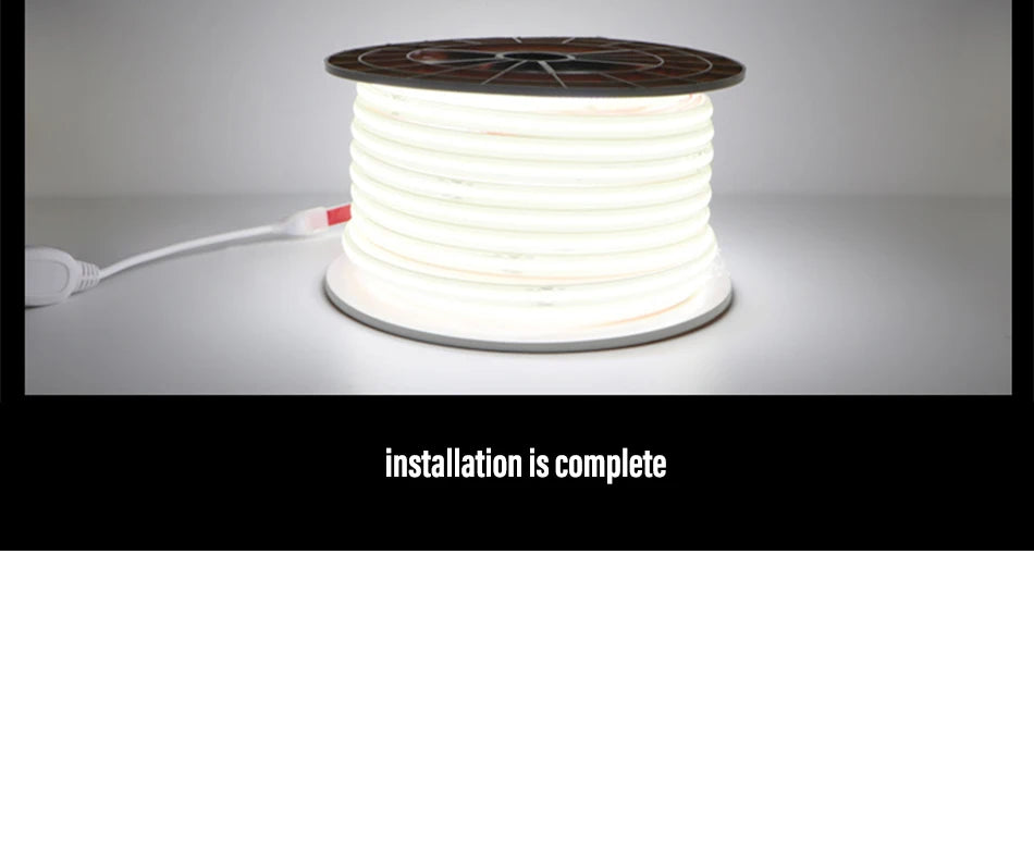 COB LED Strip with warm/natural/bright white light, flexible, compact, waterproof rated IP65.
