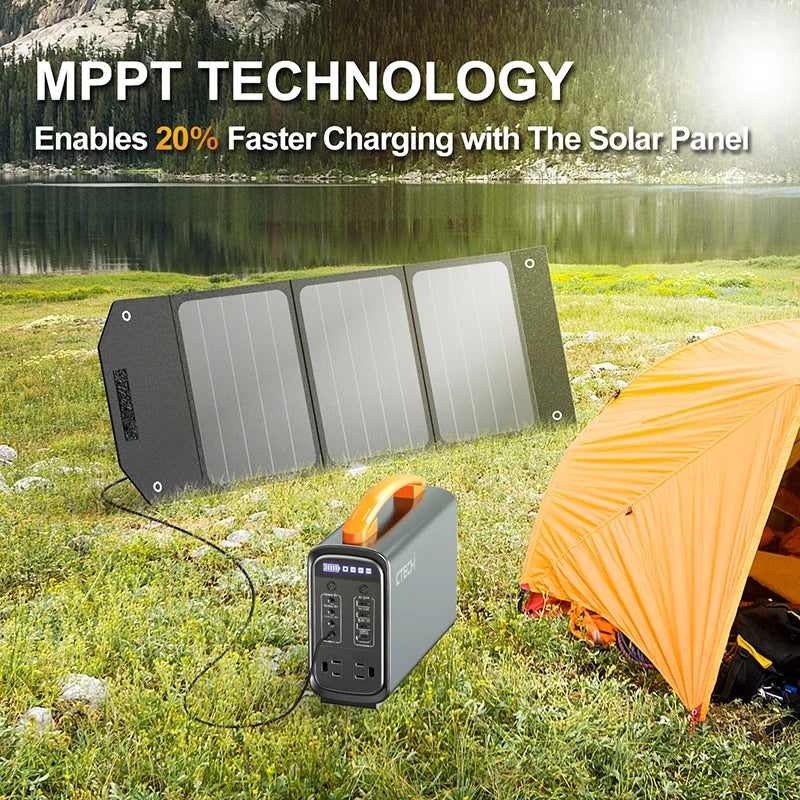 Solar panel charges Portable Power Station quickly and efficiently.