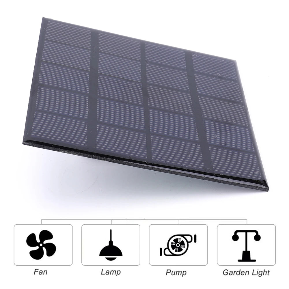 3W 5V Solar Panel, Compact mini solar charger with 3W panel charges USB-powered devices and 3.7V batteries for DIY and emergency use.