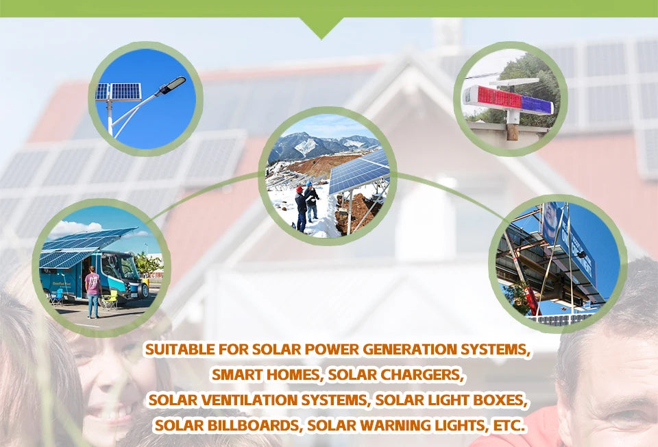 LED lighting suitable for solar power, smart homes, and various applications like charging, ventilation, signage, and alerts.