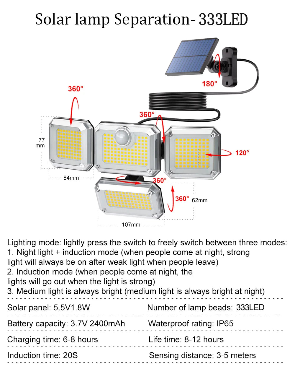 122/138/171/198/333 LED Solar Light, 122/138/171/198/333