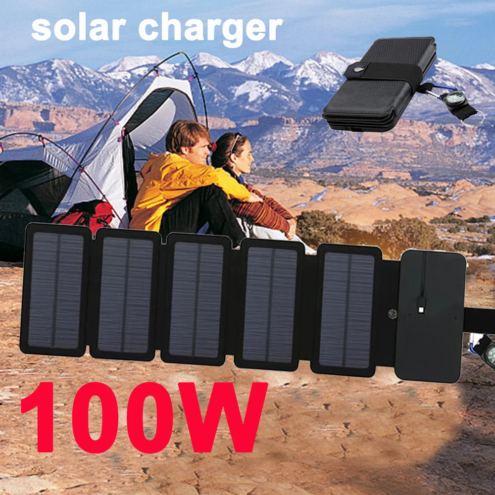 Foldable Solar Panel Charger, 5 panels, polycrystalline silicon, portable, solar energy charger for iPhone.