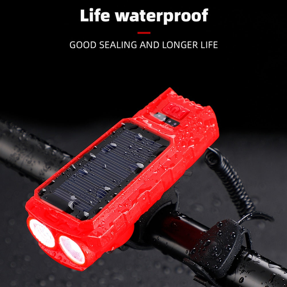 Farol de bicicleta solar USB recarregável - Farol de LED à prova d'água Lâmpada de advertência de bicicleta Display de energia Acessórios de ciclismo