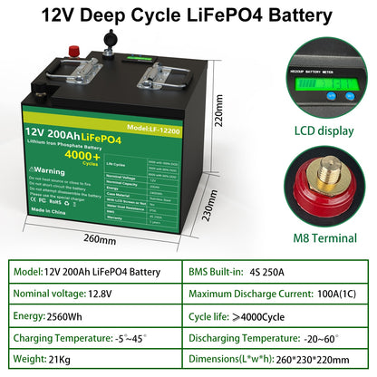 12V 2O0Ah LiFePO4 Battery H