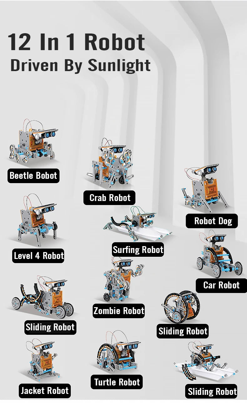 12 in 1 Science Experiment Solar Robot Toy, Solar robot kit for kids aged 4+, building and powering robotic creations with sunlight.