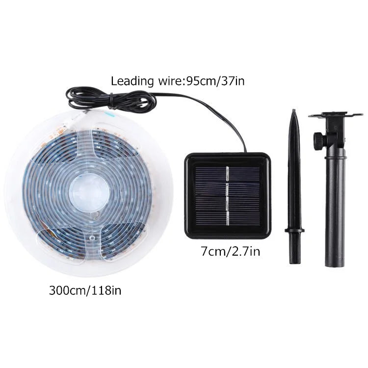 Solar Light, Long, thin wire measures 118 inches with 2.7-inch diameter.