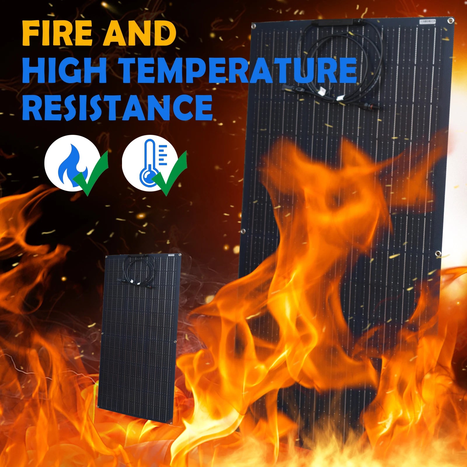 Solar Panel, Resistant to fire and high temperatures.