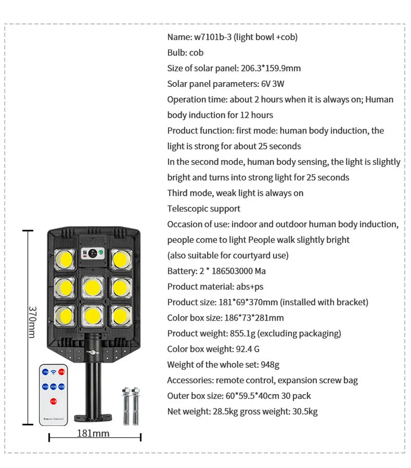 15000LM Solar Street Light, IP66 Waterproof LED Security Lamp For Yard