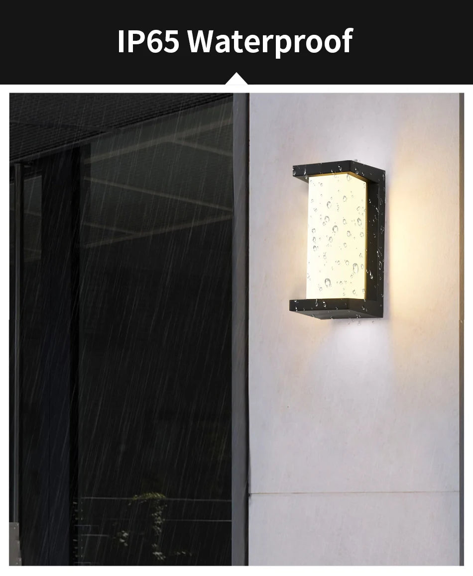LED wall lamp with contemporary design, IP65 protection, and RoHS/CCC certifications.