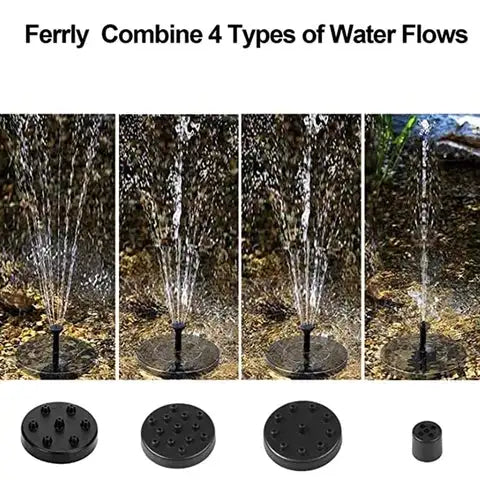 Solar Floating Fountain, Features 4 unique water flow styles for mesmerizing displays.