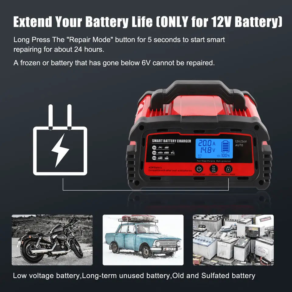 Jingyang 12V 100Ah 200Ah Lithium LiFePO4 Battery, Revive frozen/low-voltage 12V batteries with smart repair mode in 24 hours.