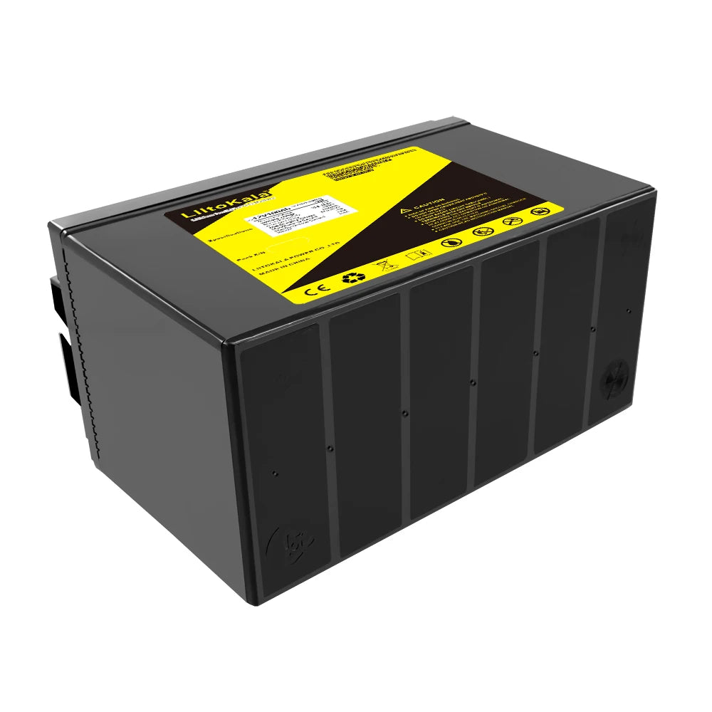 LiFePO4 battery pack specifications: 12kg weight, 12.8V voltage, 120Ah capacity, and more.