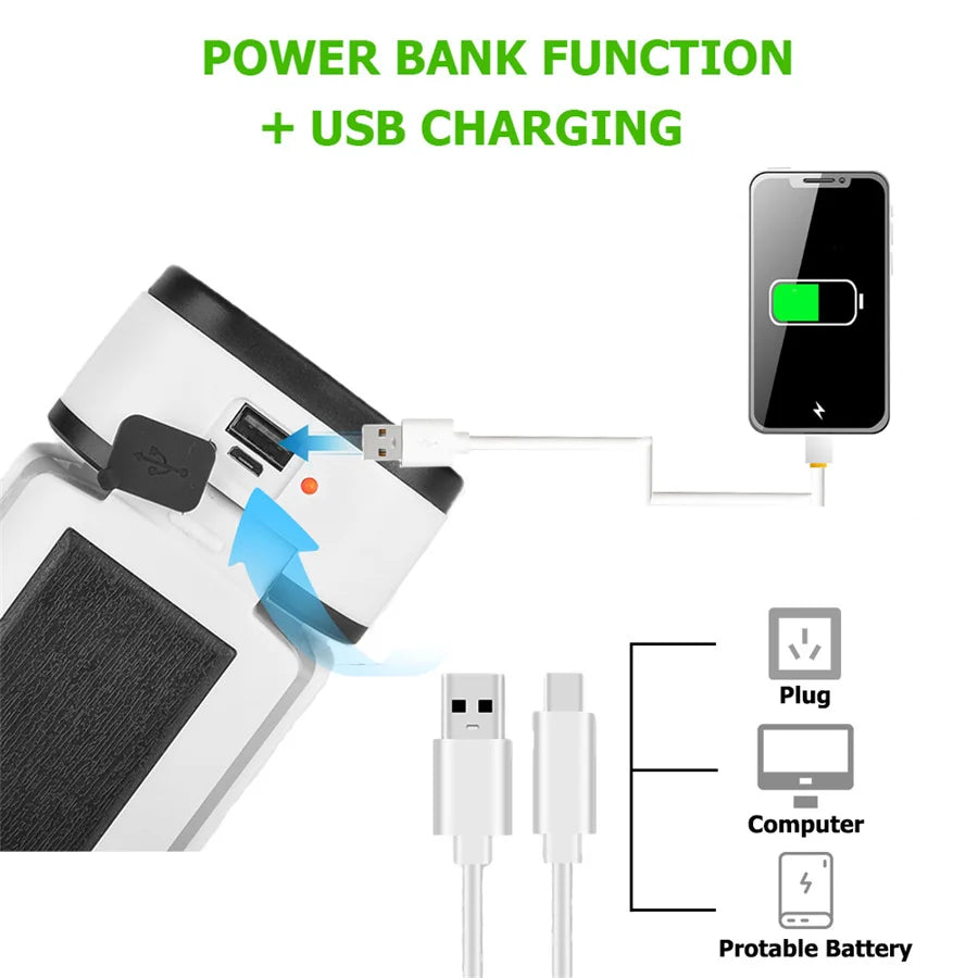 Portable LED Solar Camping Light, Recharge via USB using your computer or power bank, making this portable light highly versatile.