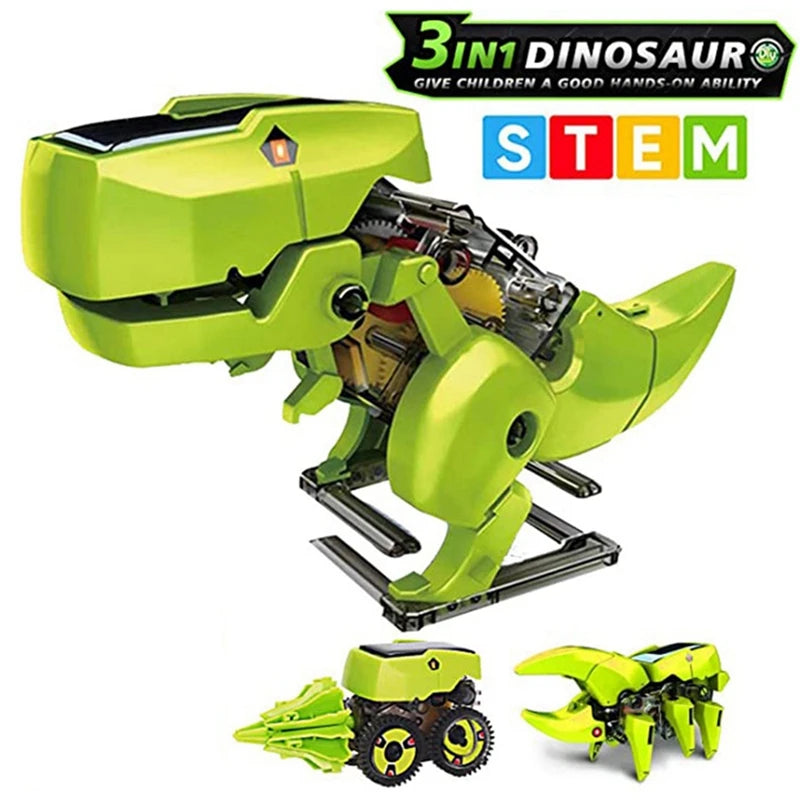 STEM-building solar kit with dinosaur design, fostering creativity and problem-solving skills.