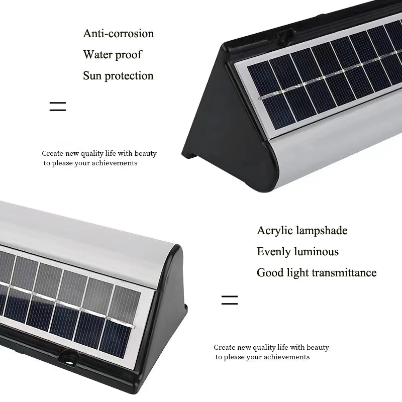 Solar LED Outdoor Wall Light, Waterproof design and acrylic lampshade provide even lighting for durable and long-lasting outdoor use.