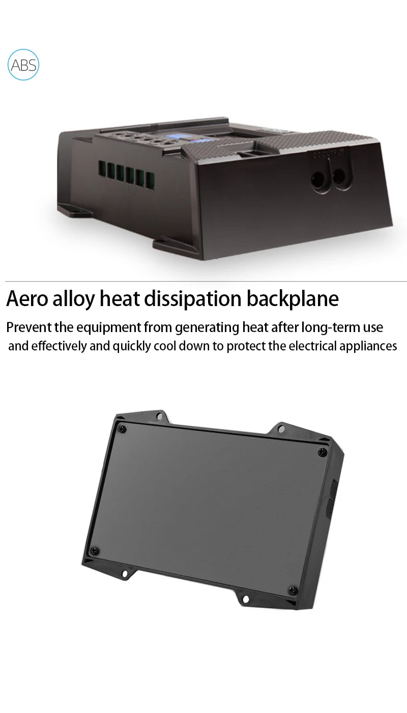 10A 20A 30A 40A Solar Charge Controller, Heat-dissipating design prevents overheating and protects electrical components with effective Aero-alloy cooling.