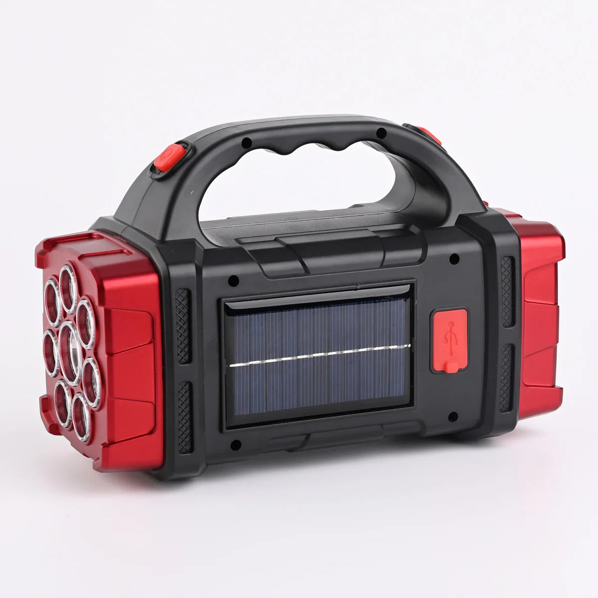 Portable Powerful Solar LED Flashlight, Vieruodis solar flashlight with LED bulbs, ABS body, and dual light sources for camping/hiking.