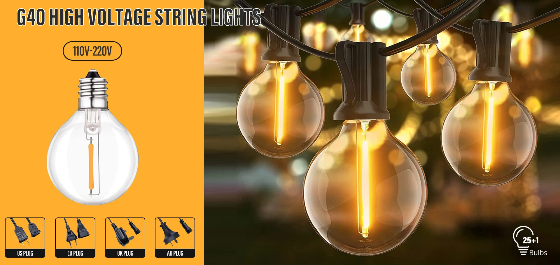 Waterproof LED solar string lights with vintage bulb style for outdoor use.